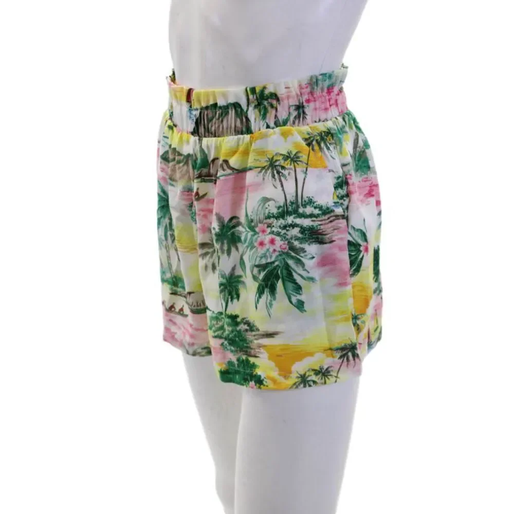 BB Dakota Womens Textured Elastic Waistband Floral Shorts White Size XS